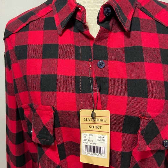 NWT Match Stick Woman’s XL 100% Cotton Bold Red & Black Checked Button Down Top - Picture 8 of 13